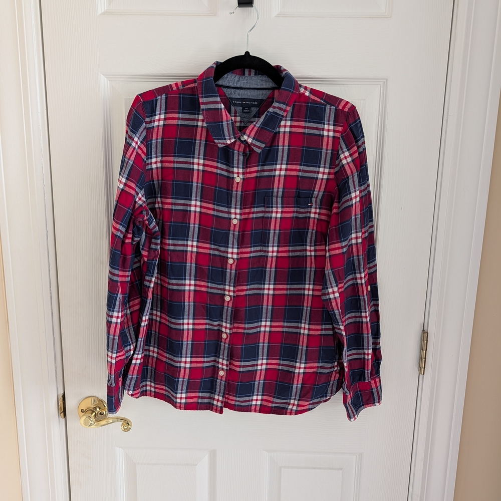 Tommy Hilfiger Red/White/Blue Plaid Button Down Flannel Shirt